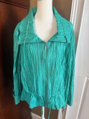 NWT Ruby Road Crinkled Teal Zip-Front Jacket